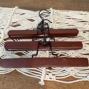 Wooden Clamp-Style Wooden Pants Clothes Hangers Set Of 3 10.75" Brown Black
